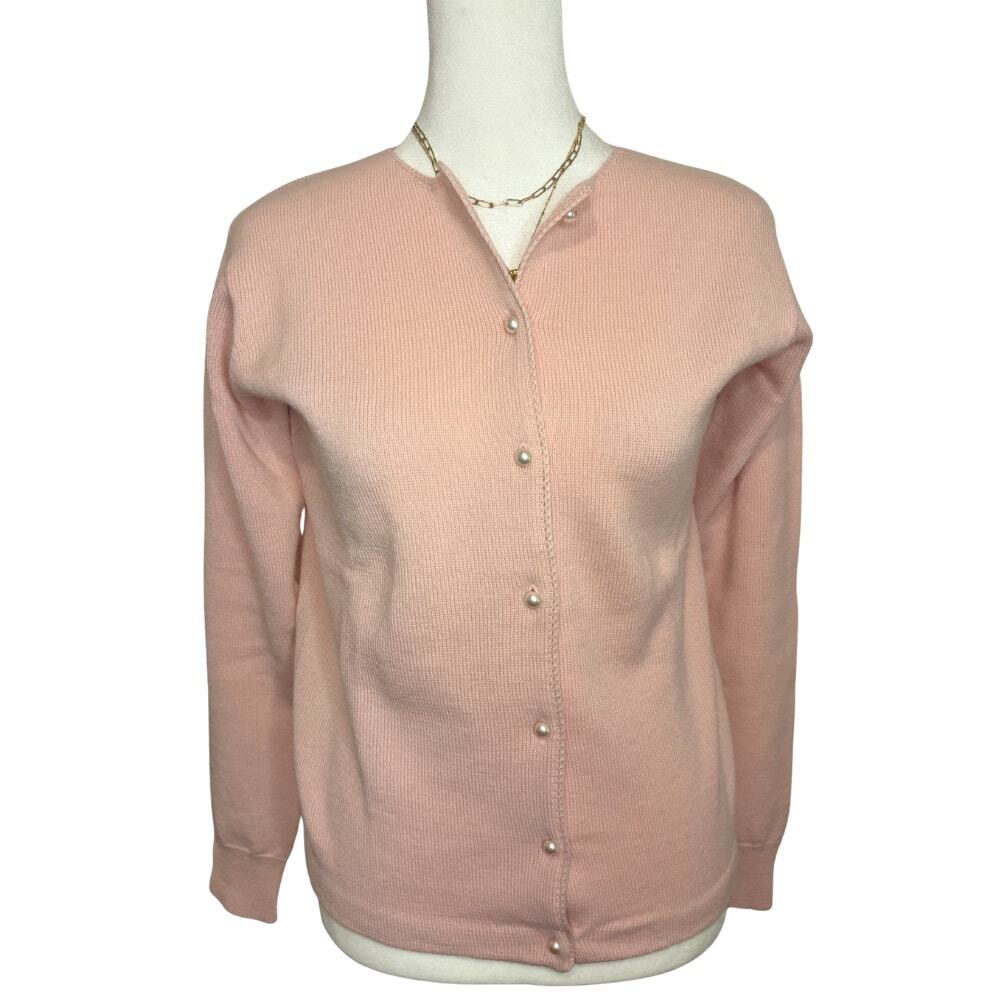 Braemar Vintage 100% Wool Pearl Button Cardigan Blush Pink EU 36 Small